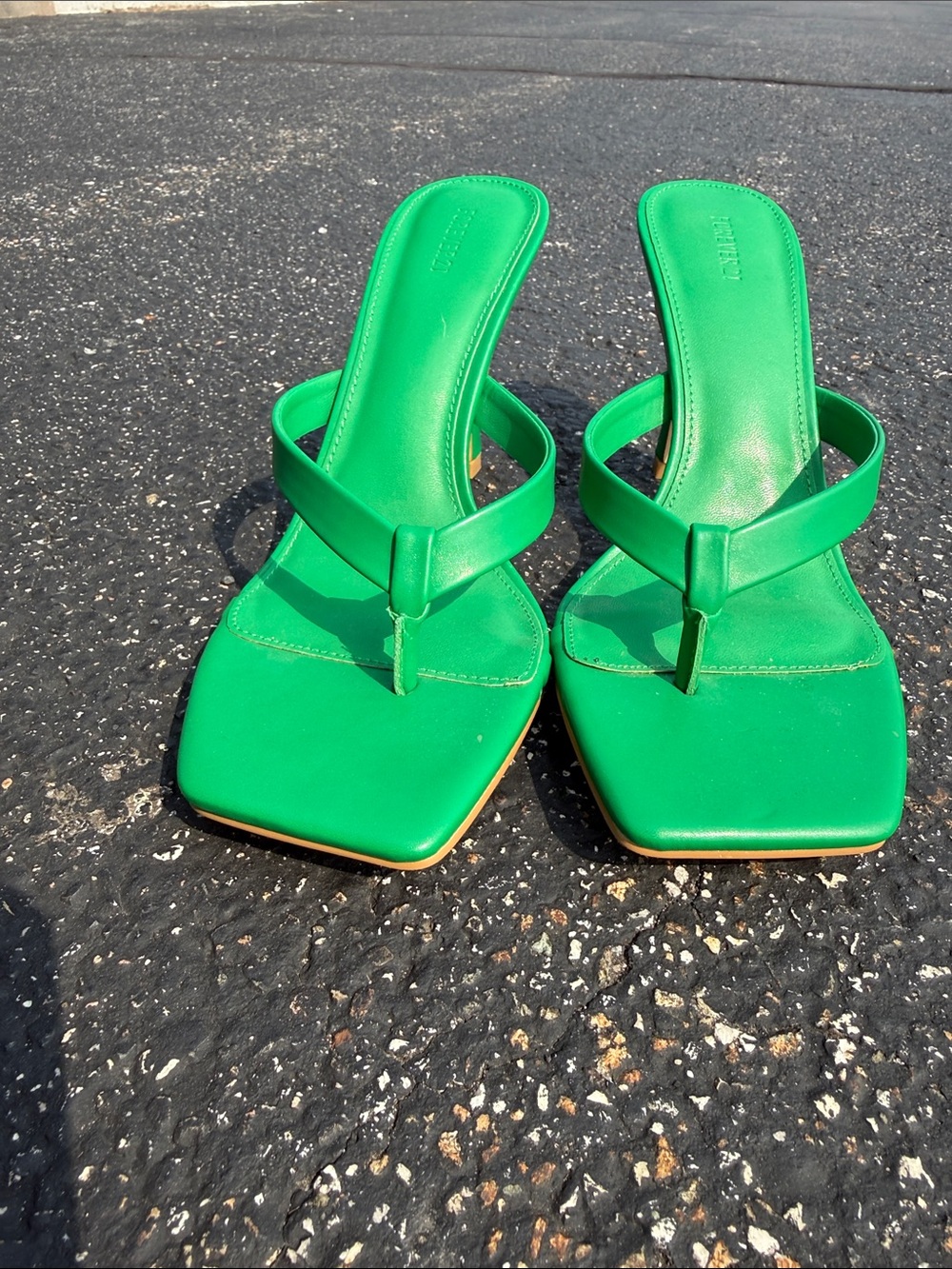 Forever 21 Green Square-Toe Slide Sandals heels women’s 8.5 never worn - Picture 5 of 5